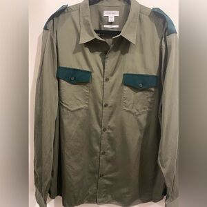 Calvin Klein military green & teal details slim fit long sleeve  shirt Size XXL